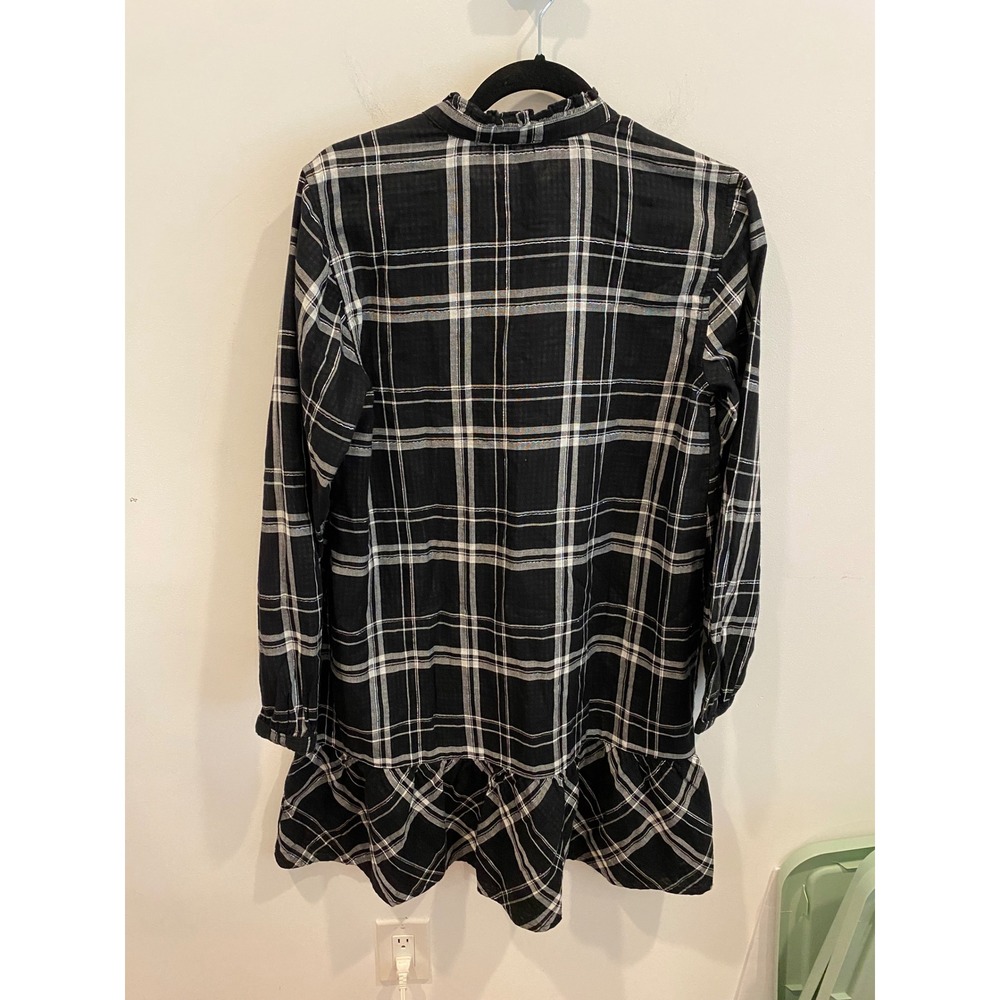 Nautica Womens Black Plaid Metallic Ruffle Drop Hem‎ Shirt Dress Size M NEW - Picture 7 of 8